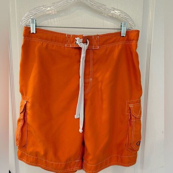 Ocean Pacific Men’s Orange Swim Trunks Size Large Lined Tie Waist - Picture 1 of 9